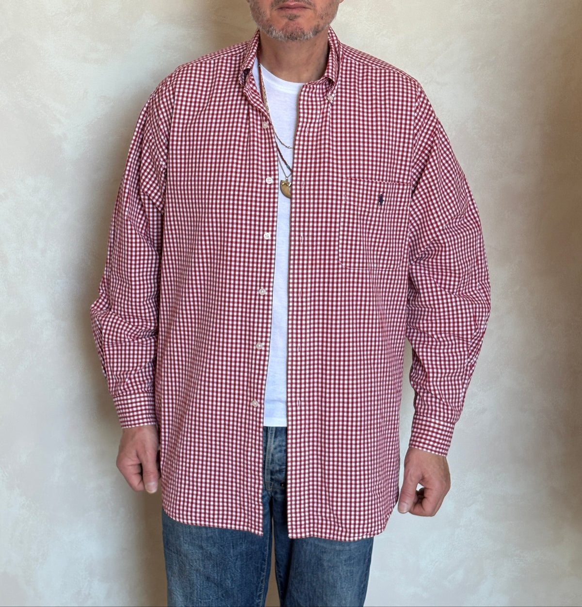 Ralph Lauren Golf TILDEN Button-Down Shirt Large | Red White Gingham Check Cotton | Mens Classic Golf Shirt-AJ357 Studio