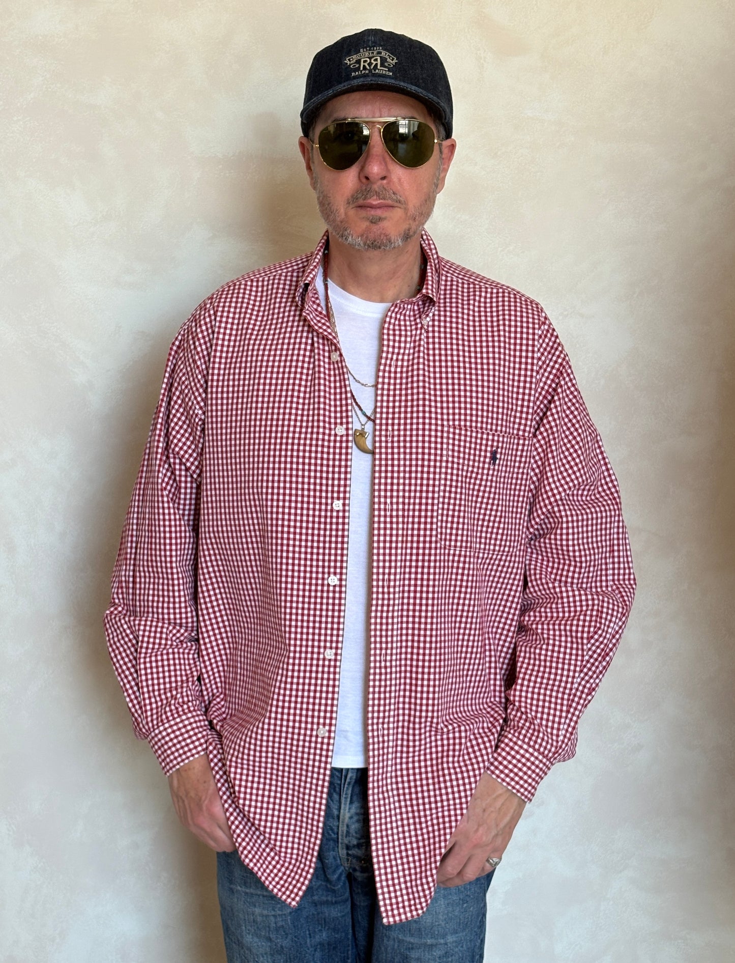 Ralph Lauren Golf TILDEN Button-Down Shirt Large | Red White Gingham Check Cotton | Mens Classic Golf Shirt