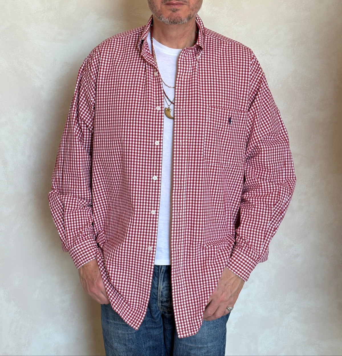 Ralph Lauren Golf TILDEN Button-Down Shirt Large | Red White Gingham Check Cotton | Mens Classic Golf Shirt-AJ357 Studio