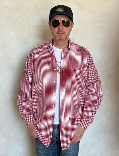 Ralph Lauren Golf TILDEN Button-Down Shirt Large | Red White Gingham Check Cotton | Mens Classic Golf Shirt
