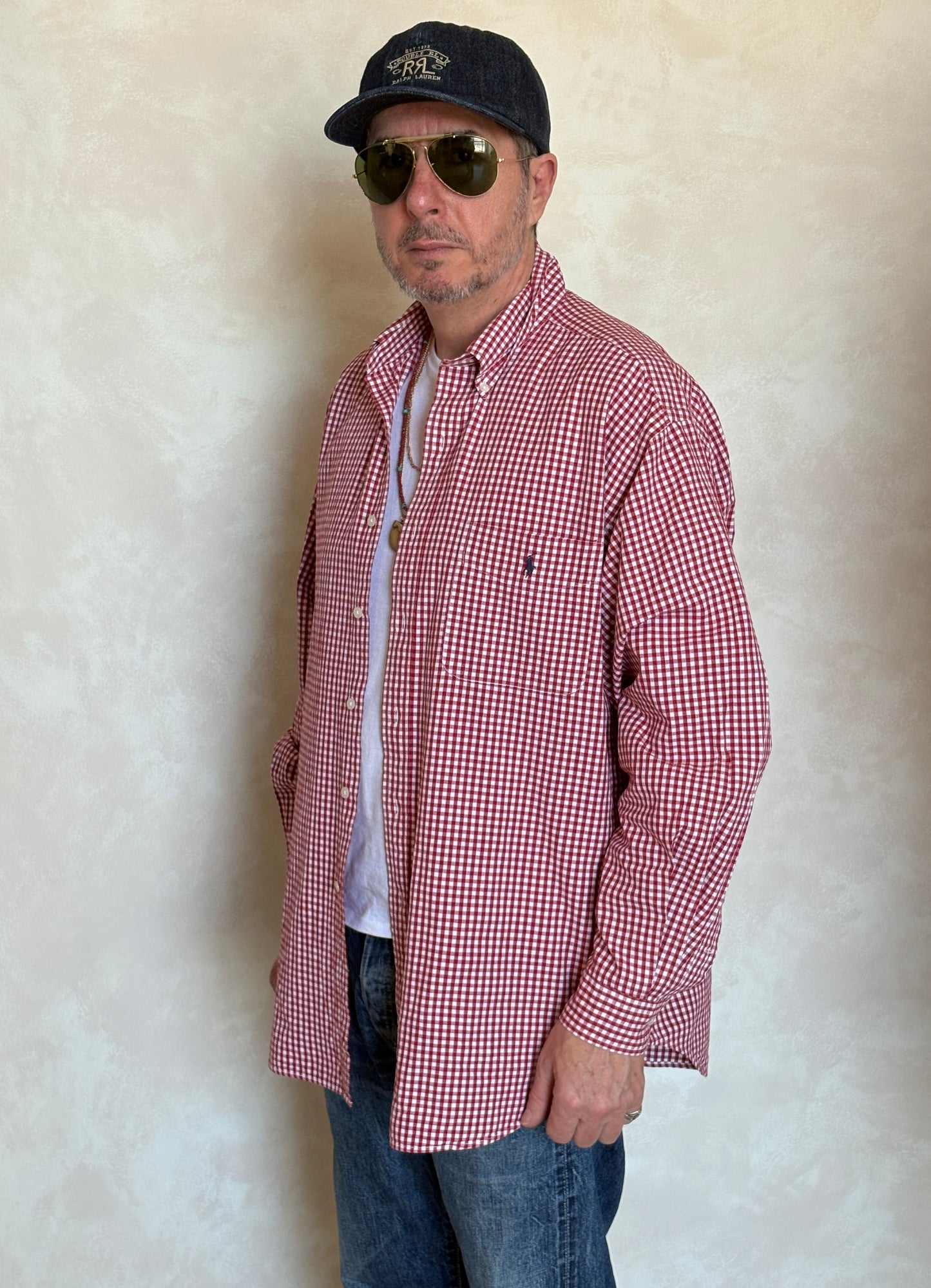 Ralph Lauren Golf TILDEN Button-Down Shirt Large | Red White Gingham Check Cotton | Mens Classic Golf Shirt