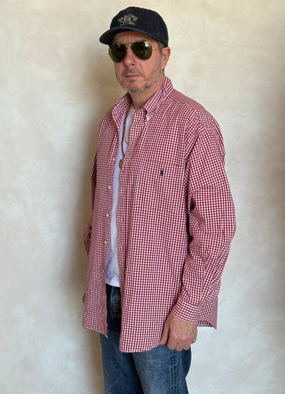 Ralph Lauren Golf TILDEN Button-Down Shirt Large | Red White Gingham Check Cotton | Mens Classic Golf Shirt