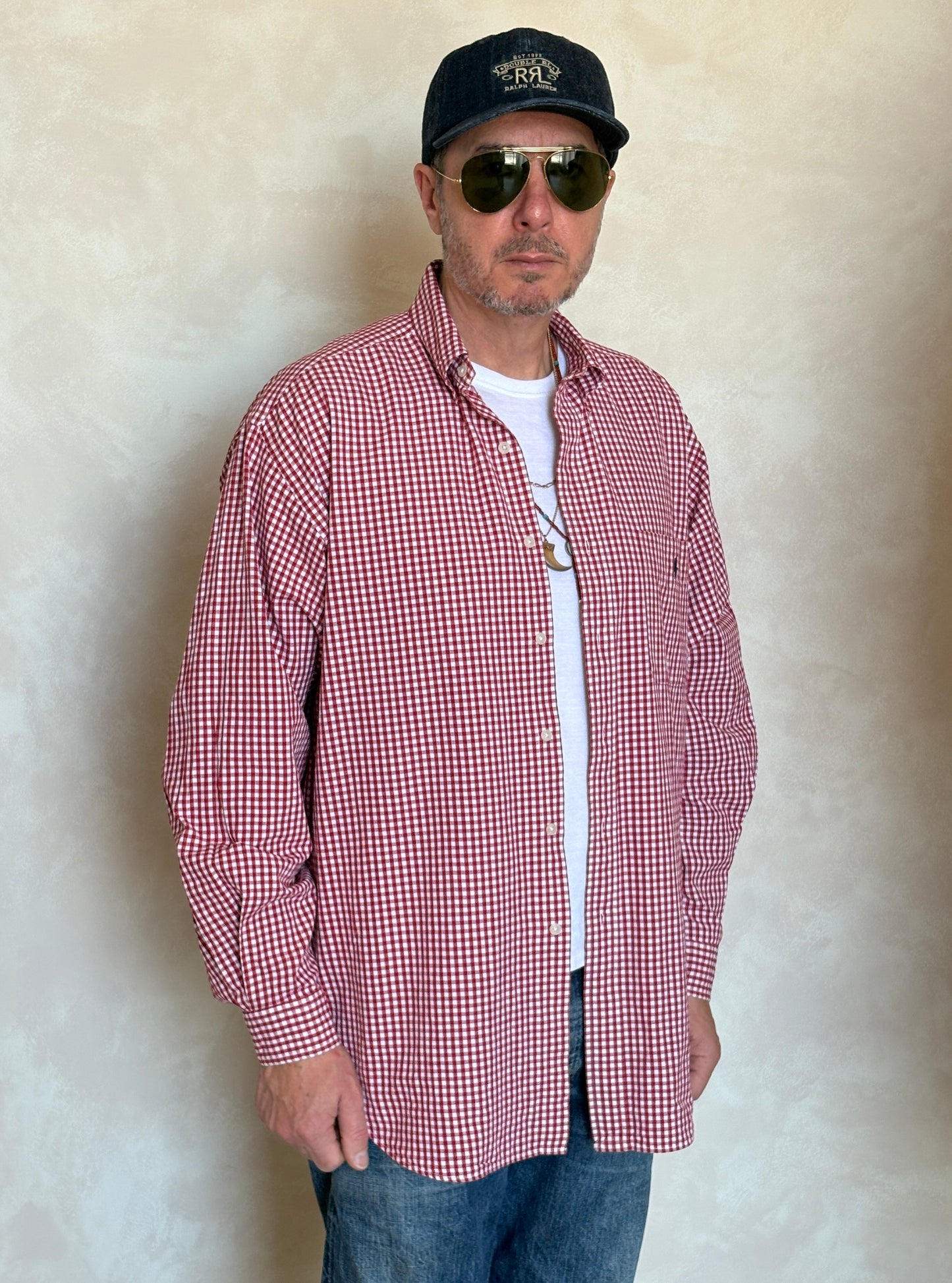 Ralph Lauren Golf TILDEN Button-Down Shirt Large | Red White Gingham Check Cotton | Mens Classic Golf Shirt