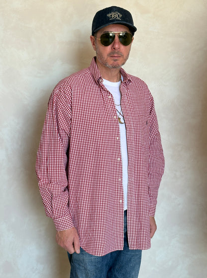 Ralph Lauren Golf TILDEN Button-Down Shirt Large | Red White Gingham Check Cotton | Mens Classic Golf Shirt