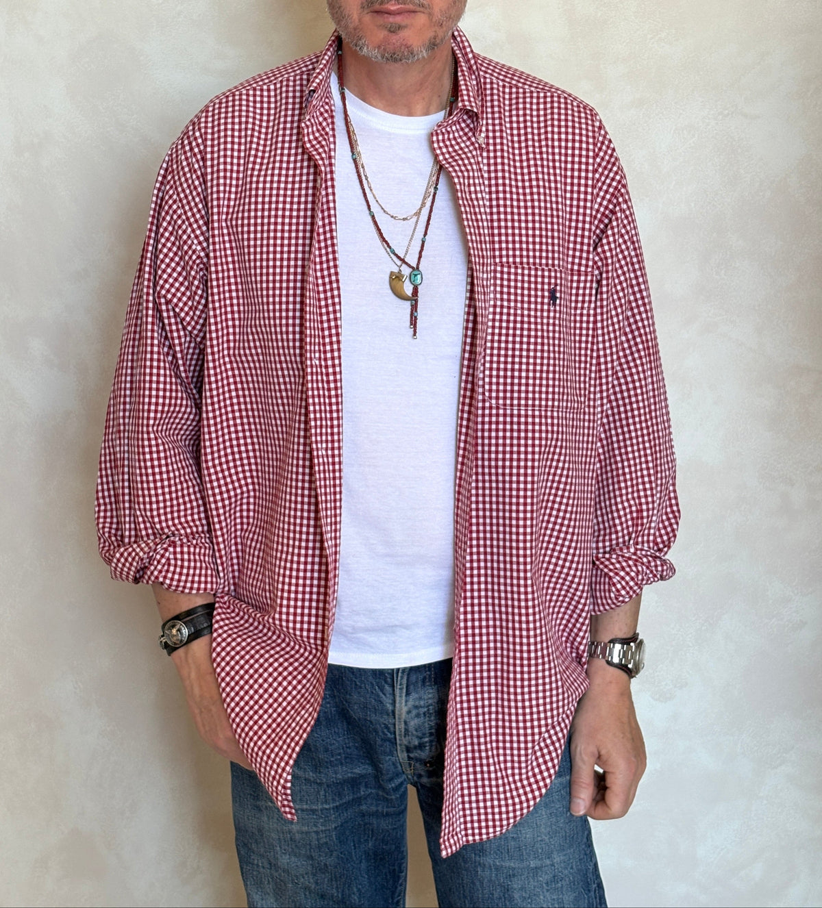 Ralph Lauren Golf TILDEN Button-Down Shirt Large | Red White Gingham Check Cotton | Mens Classic Golf Shirt-AJ357 Studio