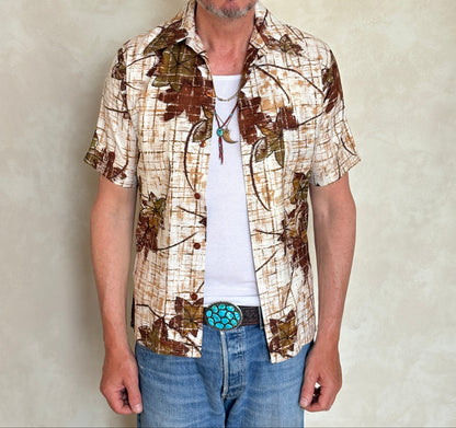 Size S. Vintage 60s Hawaiian cotton shirt made in USA by Jantsen-AJ357 Studio