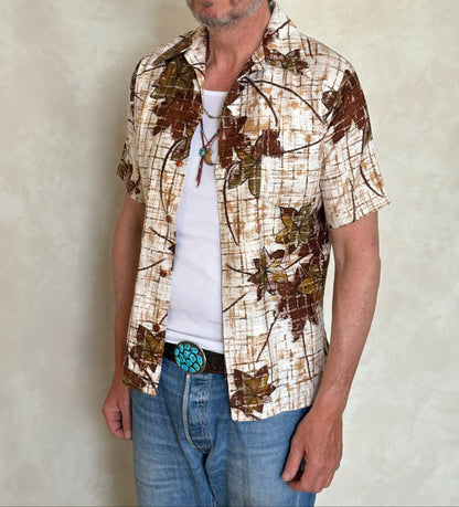 Size S. Vintage 60s Hawaiian cotton shirt made in USA by Jantsen-AJ357 Studio