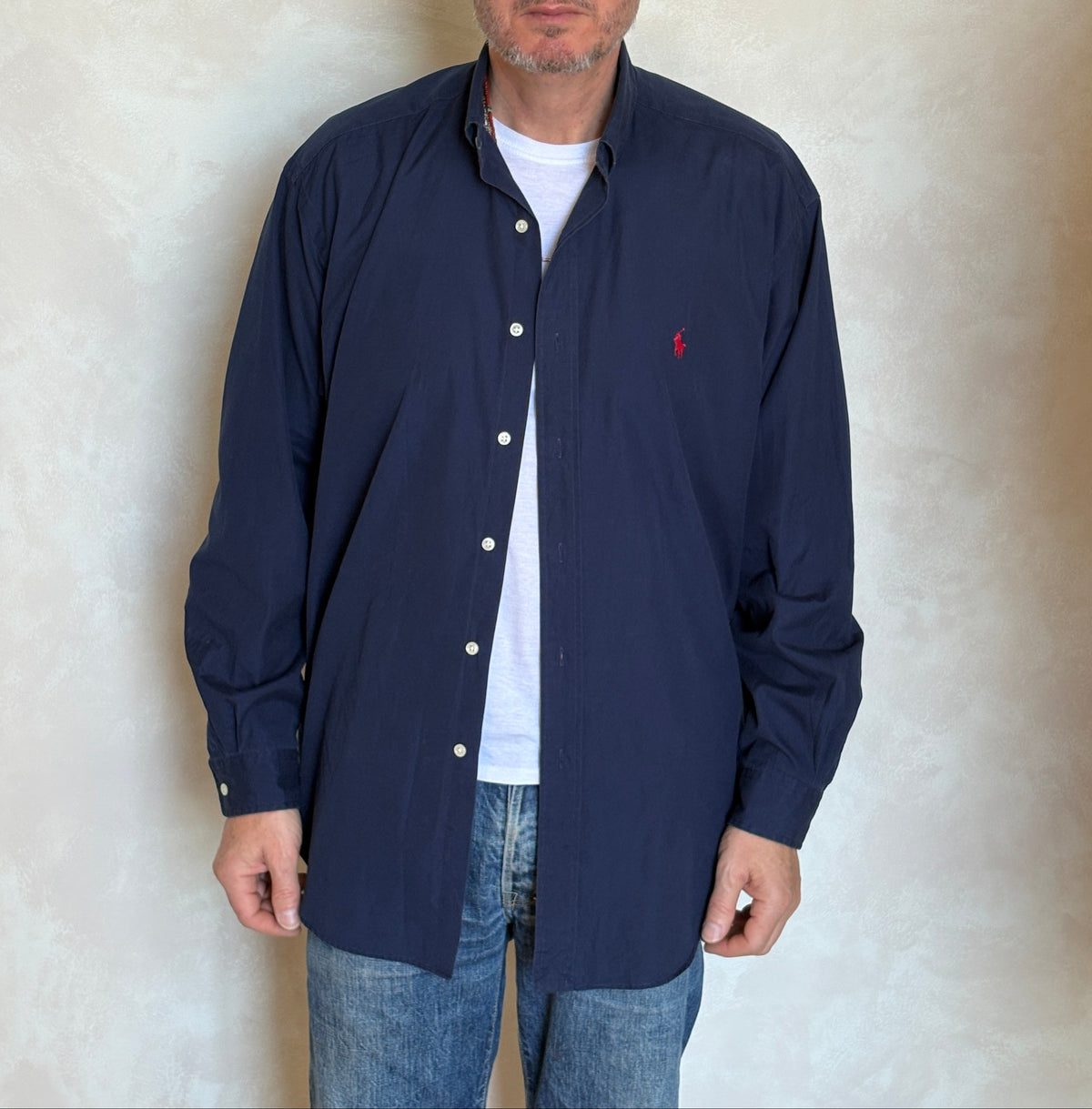 Ralph Lauren BLAKE Button-Down Shirt Large | Solid Navy Two-Ply Cotton | Mens Classic Shirt-AJ357 Studio