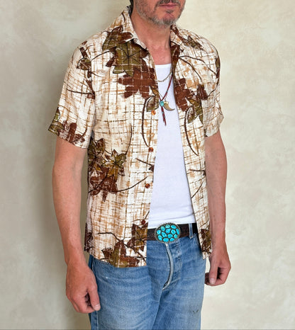 Size S. Vintage 60s Hawaiian cotton shirt made in USA by Jantsen-AJ357 Studio