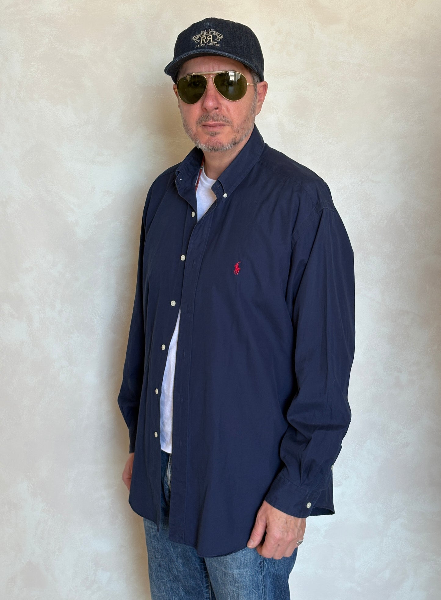 Ralph Lauren BLAKE Button-Down Shirt Large | Solid Navy Two-Ply Cotton | Mens Classic Shirt