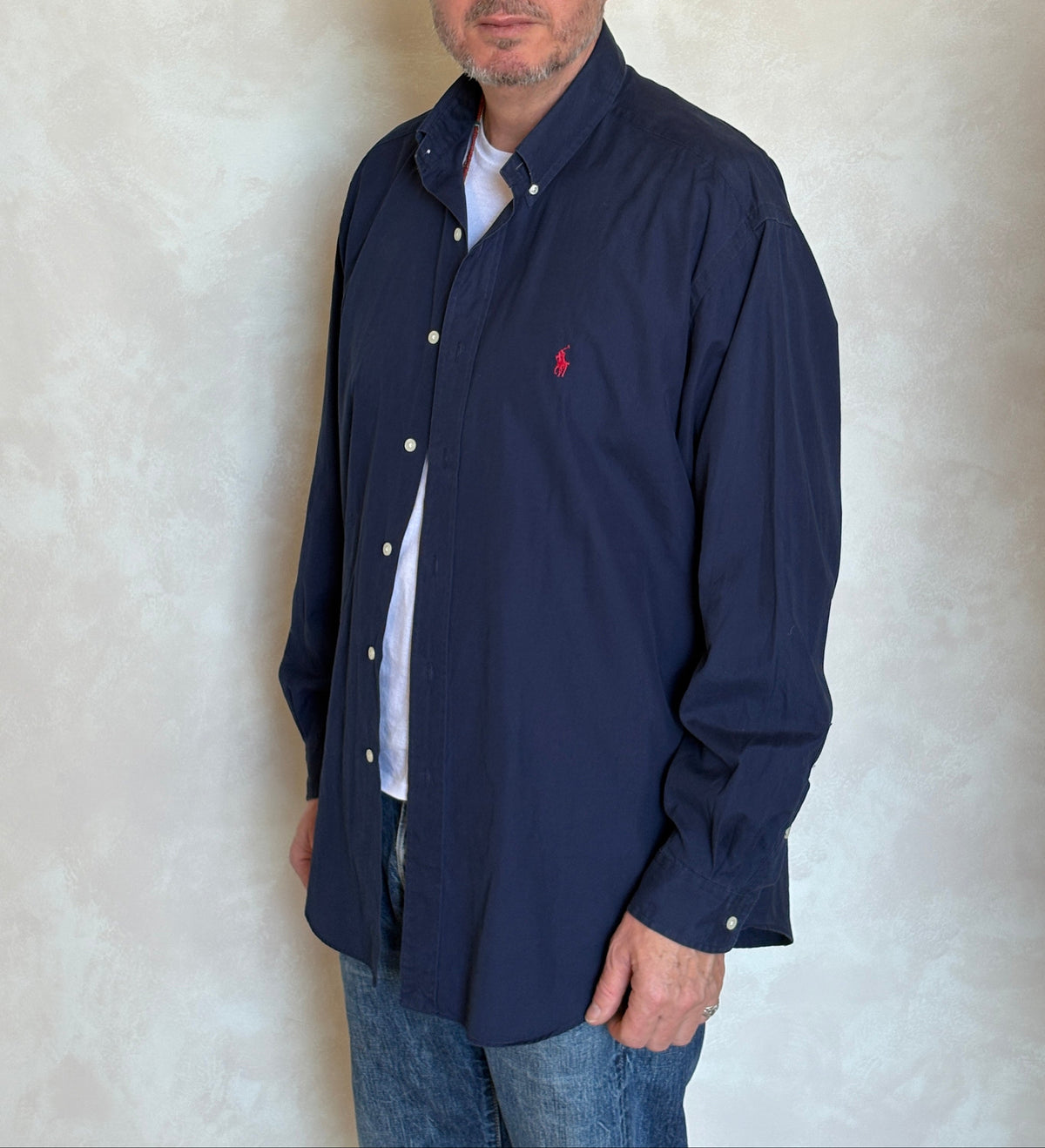 Ralph Lauren BLAKE Button-Down Shirt Large | Solid Navy Two-Ply Cotton | Mens Classic Shirt-AJ357 Studio