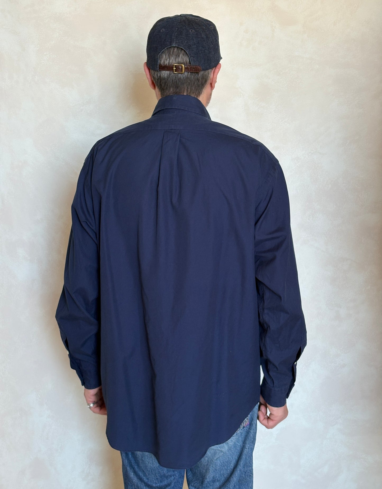 Ralph Lauren BLAKE Button-Down Shirt Large | Solid Navy Two-Ply Cotton | Mens Classic Shirt