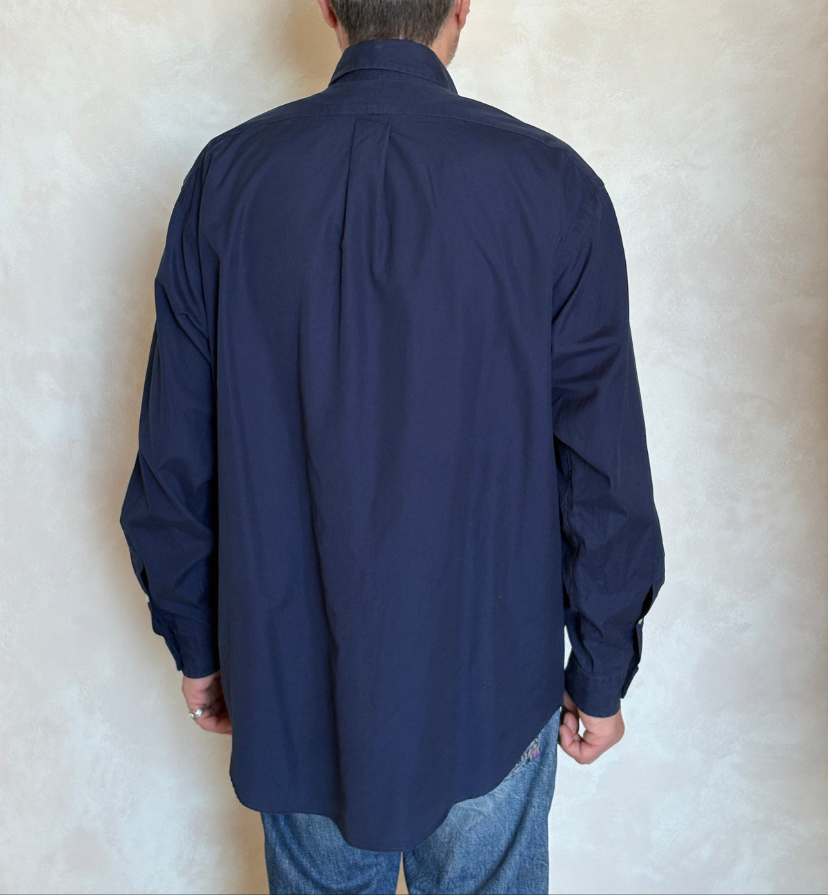 Ralph Lauren BLAKE Button-Down Shirt Large | Solid Navy Two-Ply Cotton | Mens Classic Shirt-AJ357 Studio