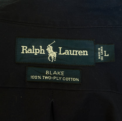 Ralph Lauren BLAKE Button-Down Shirt Large | Solid Navy Two-Ply Cotton | Mens Classic Shirt
