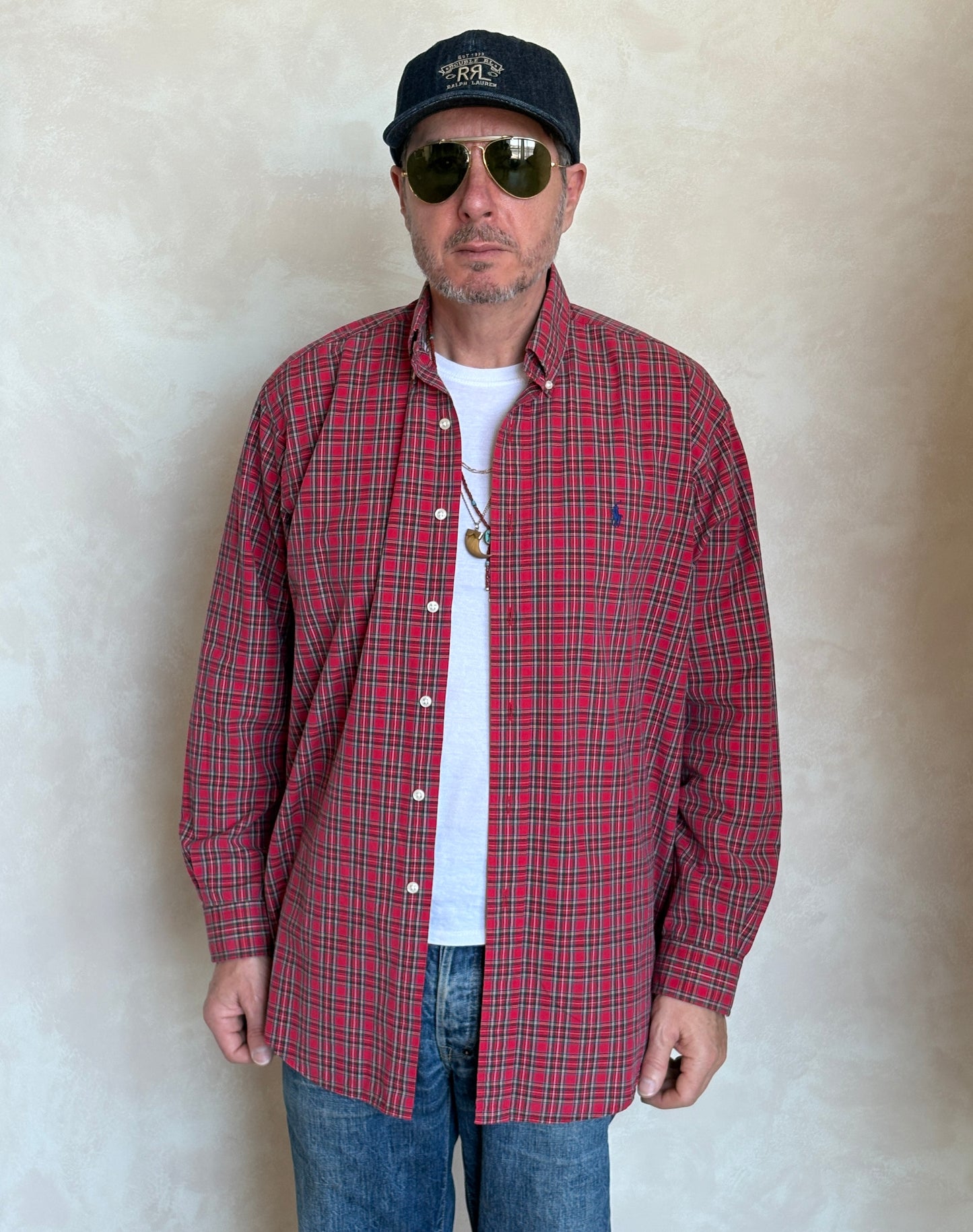 Ralph Lauren BLAKE Button-Down Shirt Medium | Red Tartan Plaid Two-Ply Cotton | Made in Sri Lanka | Mens Classic Shirt