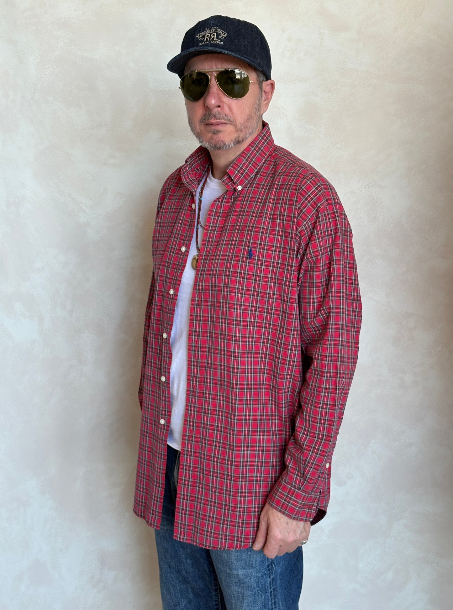 Ralph Lauren BLAKE Button-Down Shirt Medium | Red Tartan Plaid Two-Ply Cotton | Made in Sri Lanka | Mens Classic Shirt