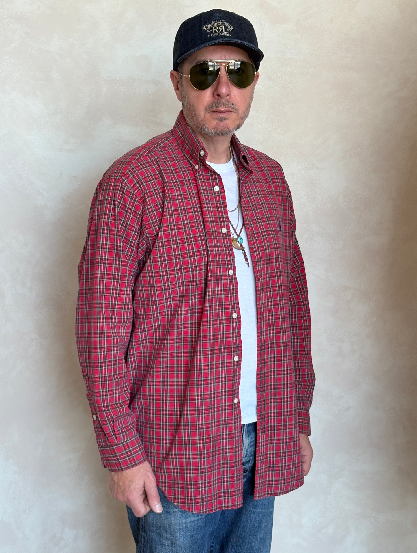 Ralph Lauren BLAKE Button-Down Shirt Medium | Red Tartan Plaid Two-Ply Cotton | Made in Sri Lanka | Mens Classic Shirt