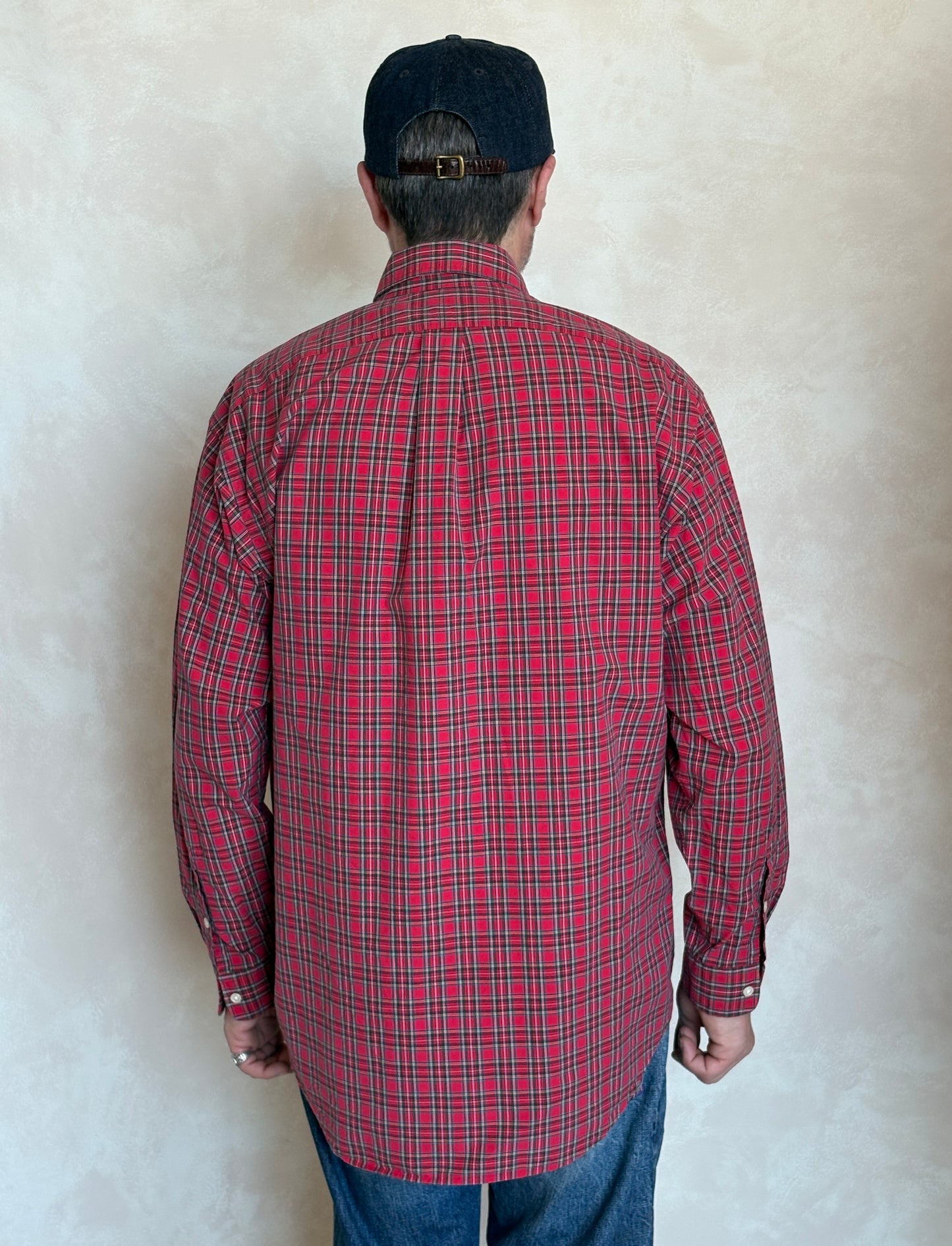 Ralph Lauren BLAKE Button-Down Shirt Medium | Red Tartan Plaid Two-Ply Cotton | Made in Sri Lanka | Mens Classic Shirt
