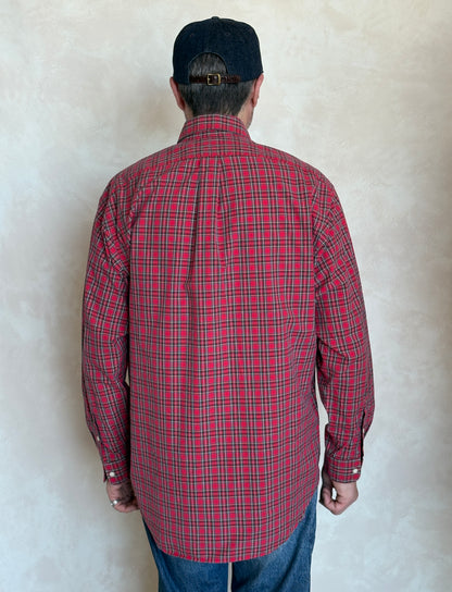 Ralph Lauren BLAKE Button-Down Shirt Medium | Red Tartan Plaid Two-Ply Cotton | Made in Sri Lanka | Mens Classic Shirt