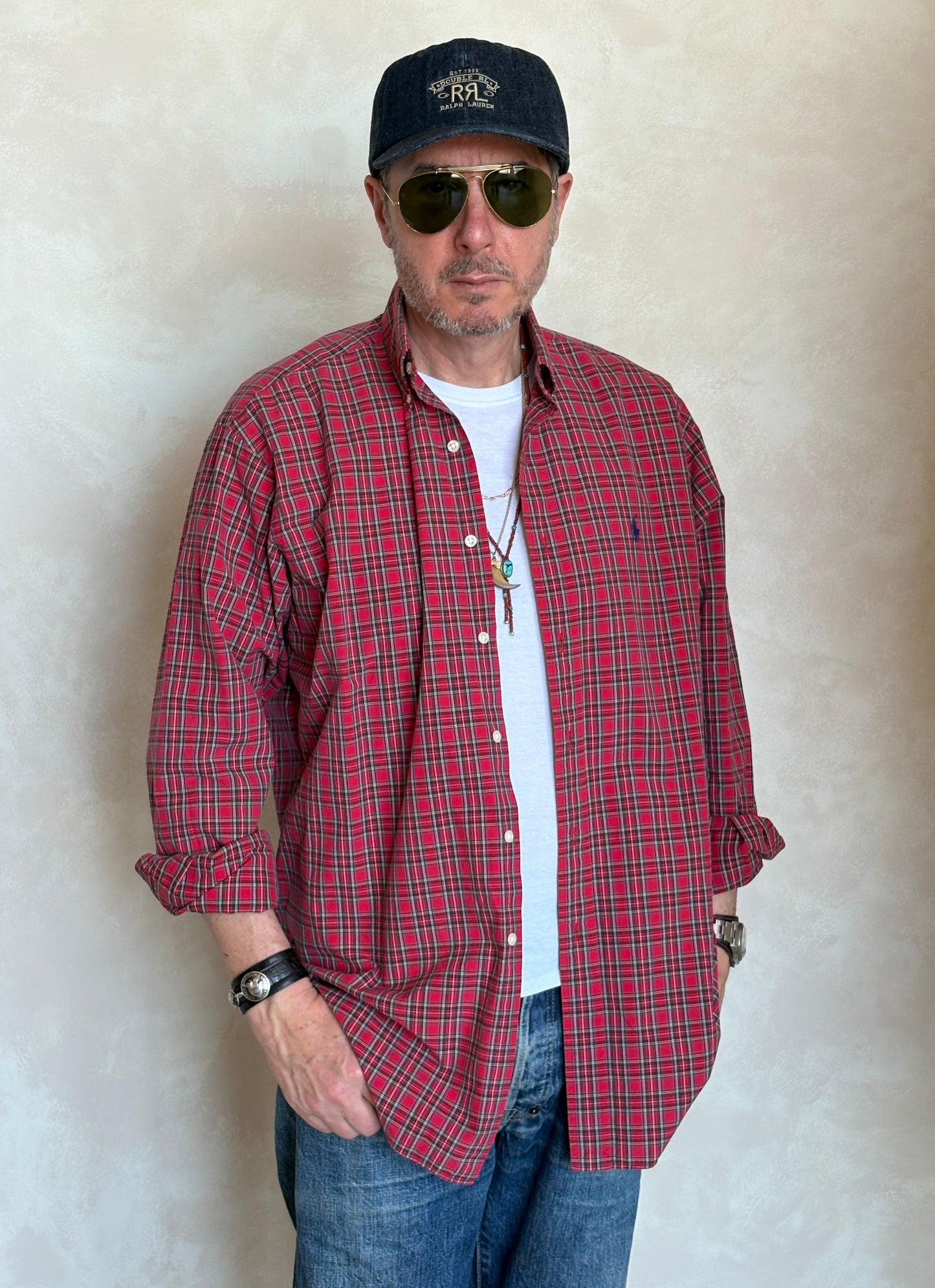 Ralph Lauren BLAKE Button-Down Shirt Medium | Red Tartan Plaid Two-Ply Cotton | Made in Sri Lanka | Mens Classic Shirt
