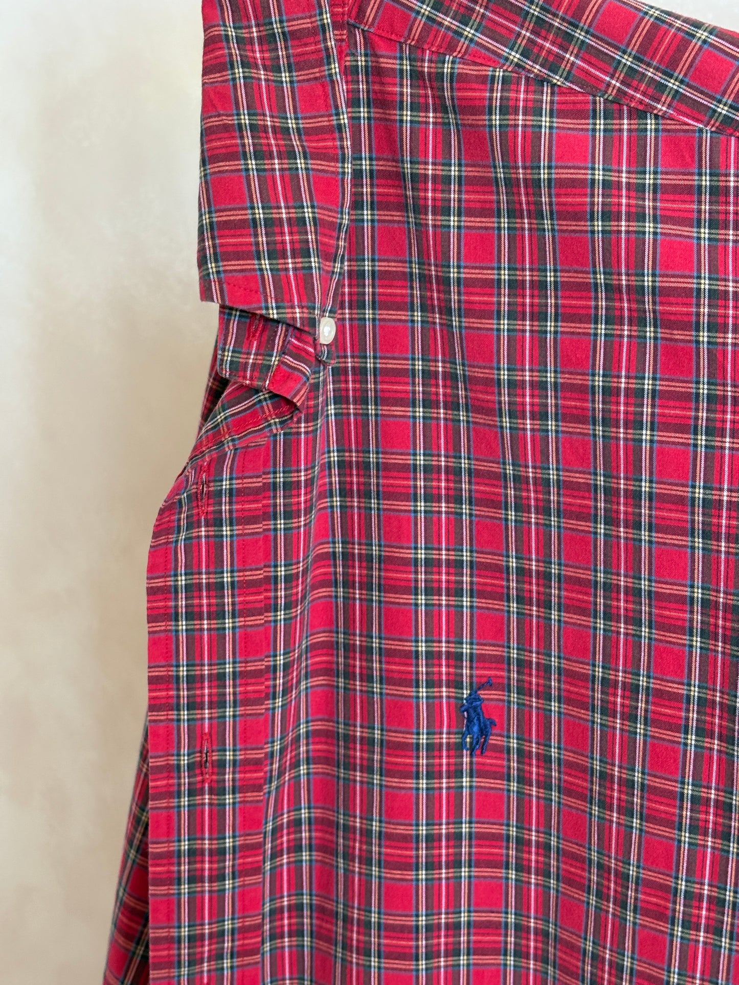Ralph Lauren BLAKE Button-Down Shirt Medium | Red Tartan Plaid Two-Ply Cotton | Made in Sri Lanka | Mens Classic Shirt