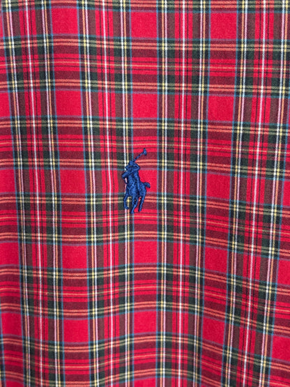 Ralph Lauren BLAKE Button-Down Shirt Medium | Red Tartan Plaid Two-Ply Cotton | Made in Sri Lanka | Mens Classic Shirt