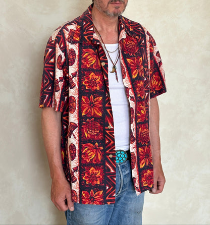 XL. Vintage 70s Hawaiian cotton shirt made in Hawaii by Maikai-AJ357 Studio