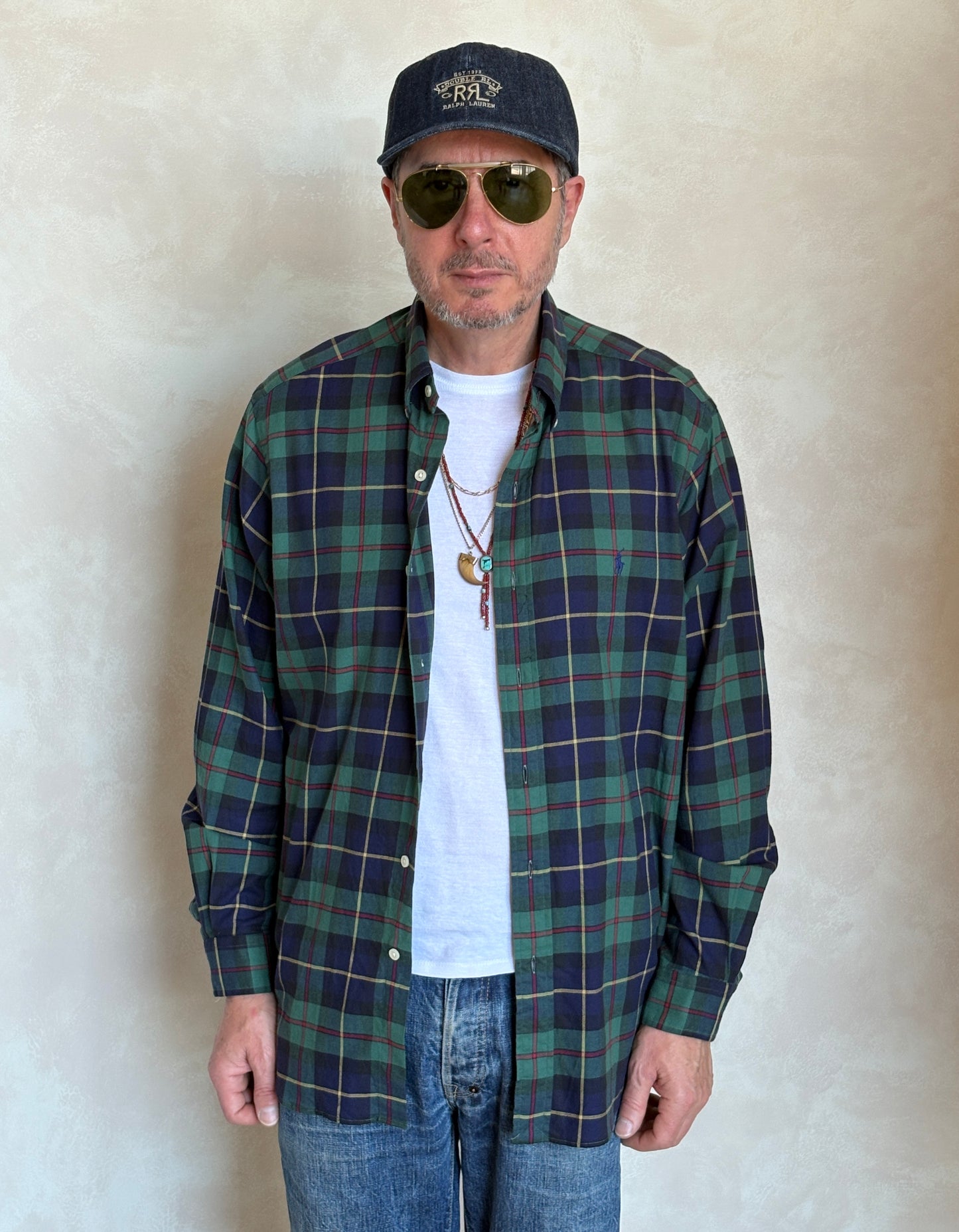 Ralph Lauren Classic Fit Button-Down Shirt Large | Green Navy Tartan Plaid | Mens Classic Shirt