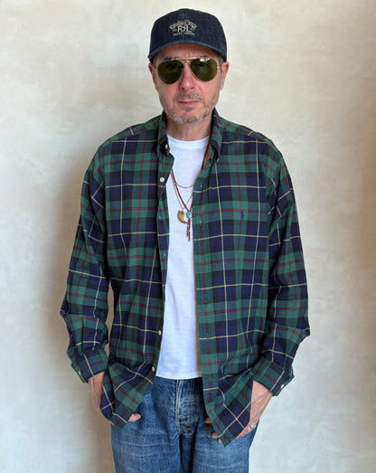 Ralph Lauren Classic Fit Button-Down Shirt Large | Green Navy Tartan Plaid | Mens Classic Shirt