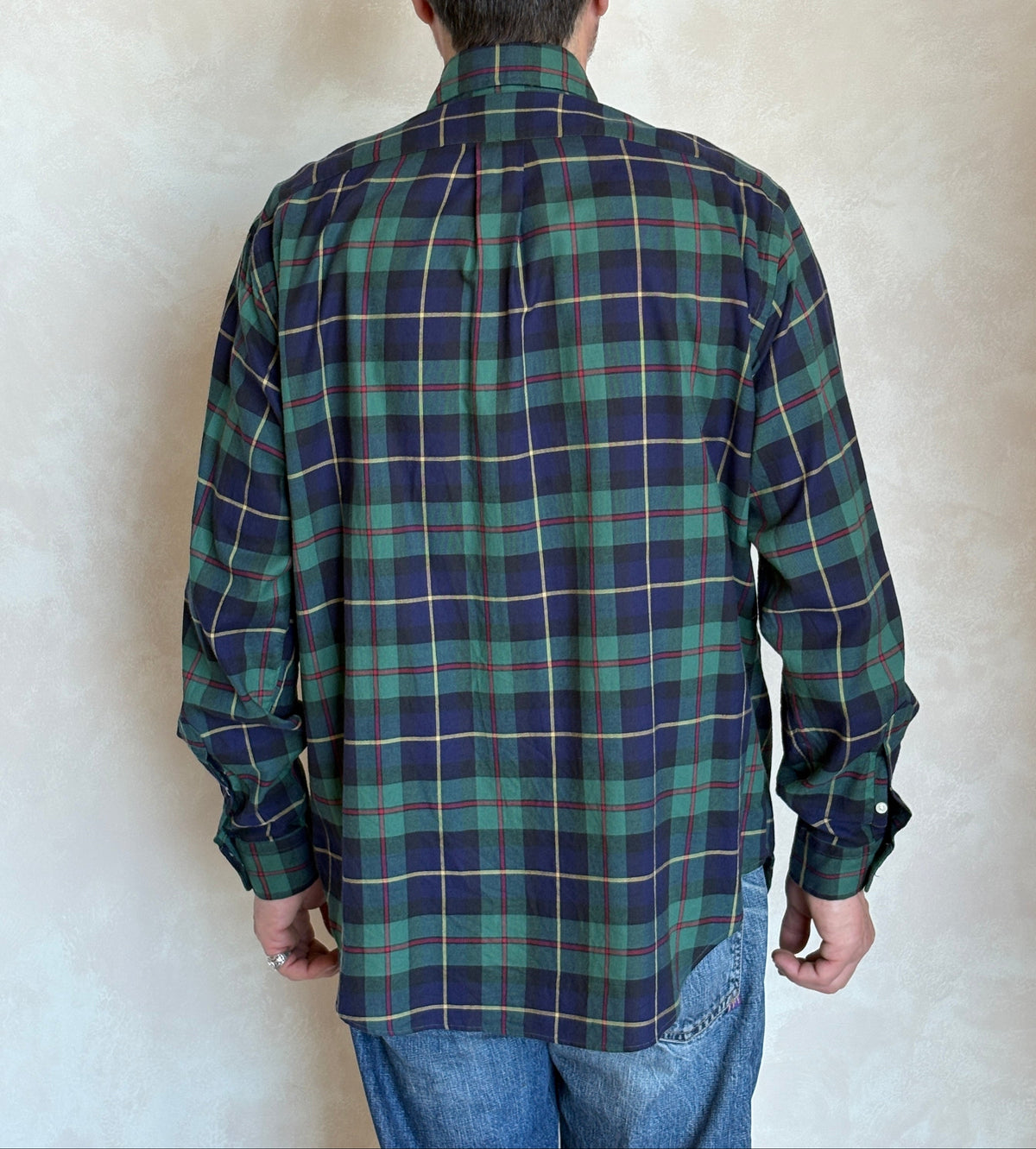 Ralph Lauren Classic Fit Button-Down Shirt Large | Green Navy Tartan Plaid | Mens Classic Shirt-AJ357 Studio