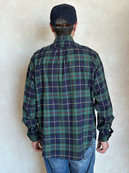 Ralph Lauren Classic Fit Button-Down Shirt Large | Green Navy Tartan Plaid | Mens Classic Shirt