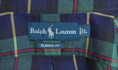 Ralph Lauren Classic Fit Button-Down Shirt Large | Green Navy Tartan Plaid | Mens Classic Shirt