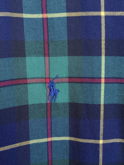Ralph Lauren Classic Fit Button-Down Shirt Large | Green Navy Tartan Plaid | Mens Classic Shirt