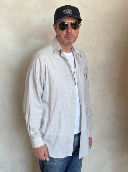 Polo by Ralph Lauren ANDREW Shirt 16-34/35 Large | Grey Windowpane Check Cotton | Vintage Mens Shirt