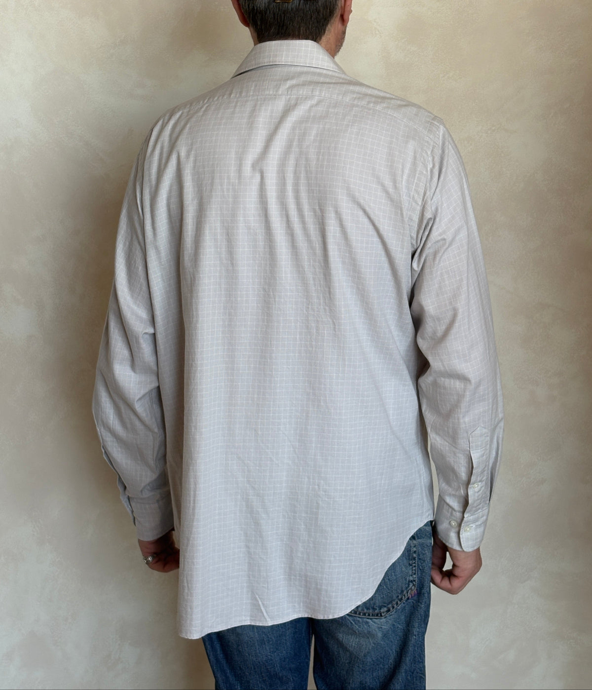 Polo by Ralph Lauren ANDREW Shirt 16-34/35 Large | Grey Windowpane Check Cotton | Vintage Mens Shirt-AJ357 Studio