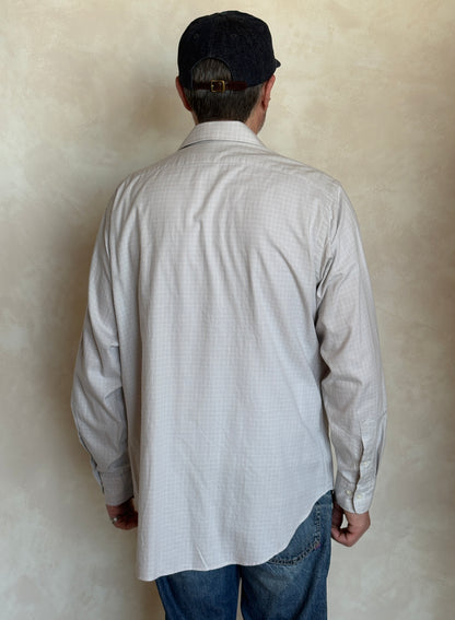 Polo by Ralph Lauren ANDREW Shirt 16-34/35 Large | Grey Windowpane Check Cotton | Vintage Mens Shirt