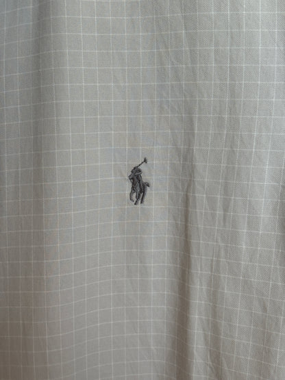 Polo by Ralph Lauren ANDREW Shirt 16-34/35 Large | Grey Windowpane Check Cotton | Vintage Mens Shirt