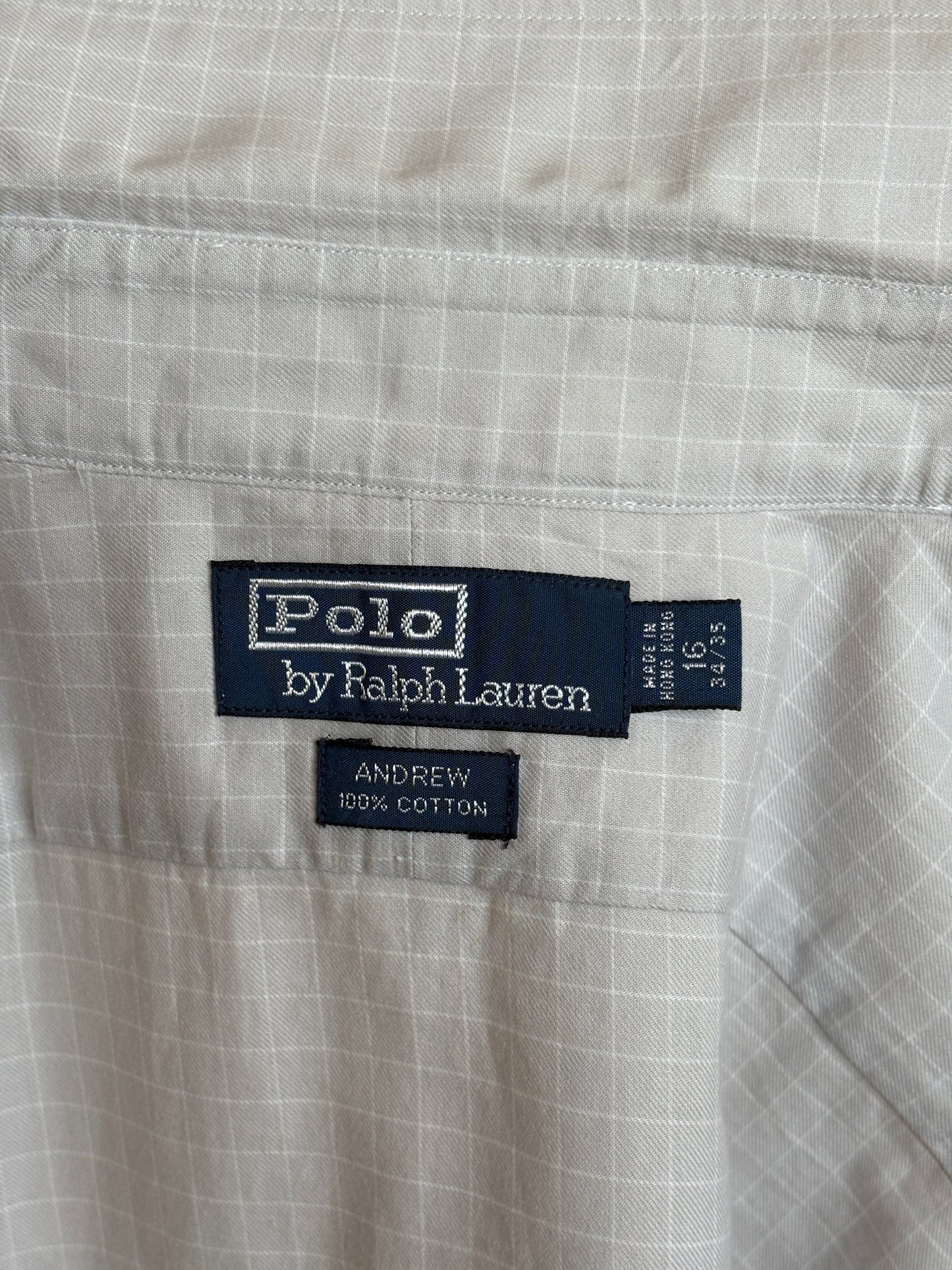 Polo by Ralph Lauren ANDREW Shirt 16-34/35 Large | Grey Windowpane Check Cotton | Vintage Mens Shirt