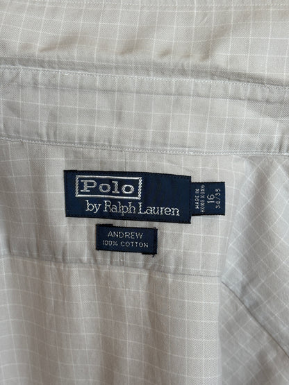 Polo by Ralph Lauren ANDREW Shirt 16-34/35 Large | Grey Windowpane Check Cotton | Vintage Mens Shirt