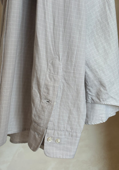 Polo by Ralph Lauren ANDREW Shirt 16-34/35 Large | Grey Windowpane Check Cotton | Vintage Mens Shirt