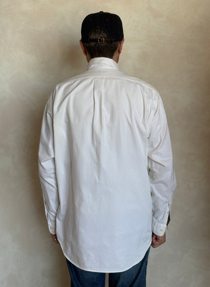 Ralph Lauren BLAIRE Button-Down Shirt Medium | Solid White Cotton | Made in USA | Mens Classic White Shirt