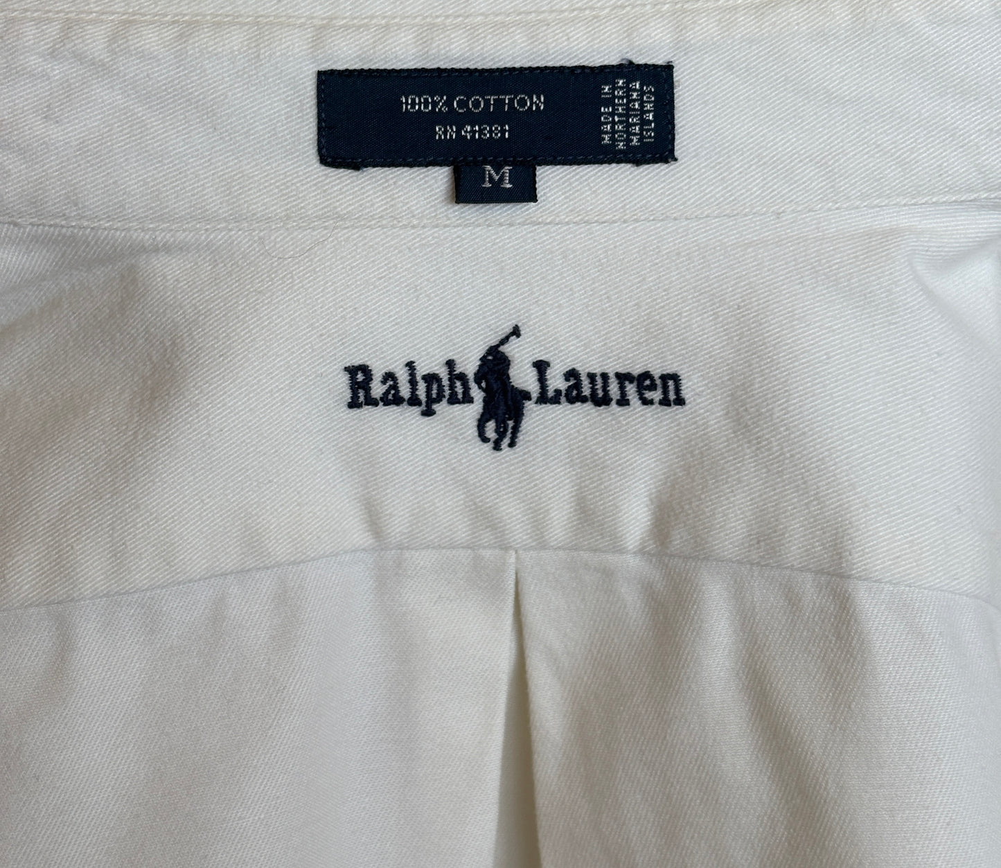 Ralph Lauren BLAIRE Button-Down Shirt Medium | Solid White Cotton | Made in USA | Mens Classic White Shirt