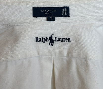 Ralph Lauren BLAIRE Button-Down Shirt Medium | Solid White Cotton | Made in USA | Mens Classic White Shirt