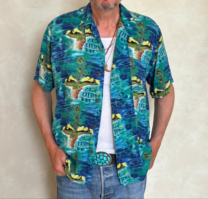 Vintage 90s Hawaiian Rayon Shirt by Ocean Current | Size Medium-AJ357 Studio