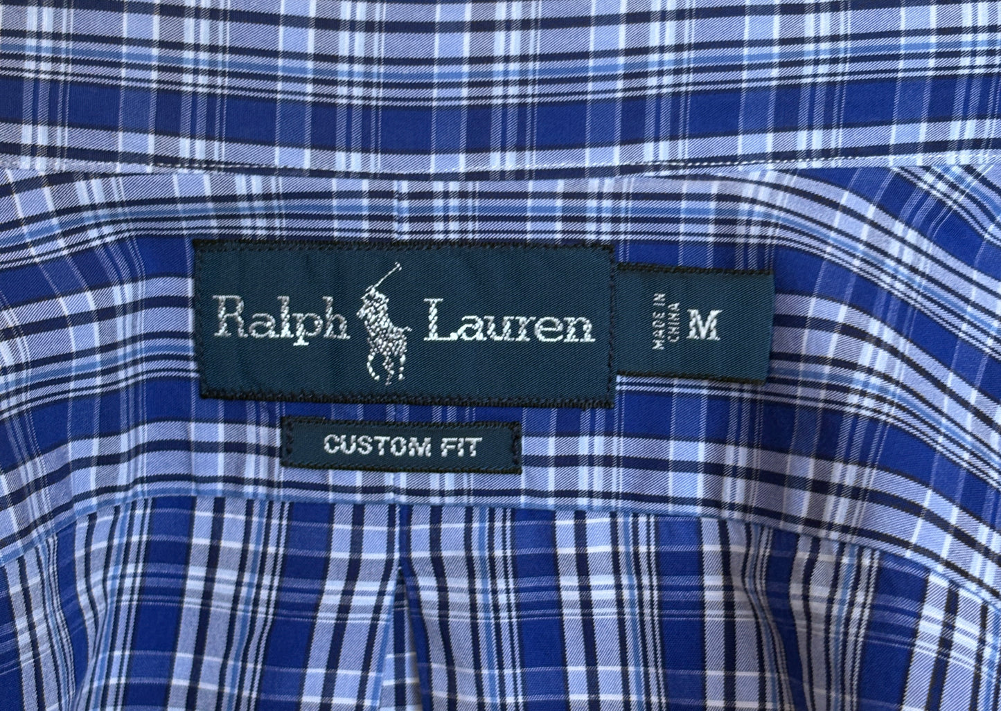 Ralph Lauren Custom Fit Button-Down Shirt Medium | Blue Plaid Cotton | Mens Classic Shirt