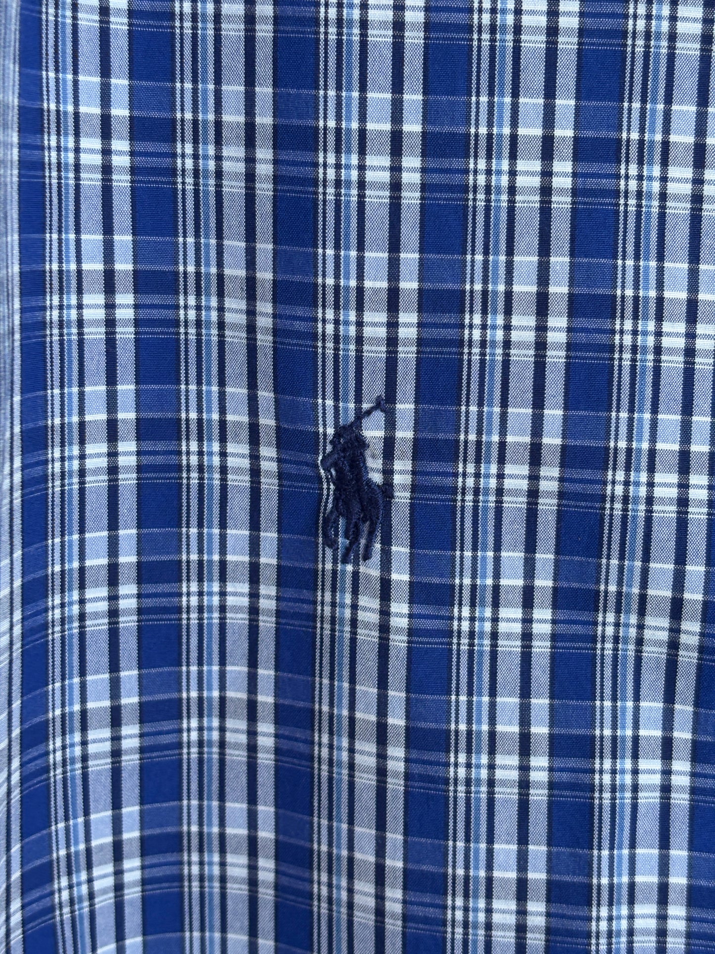 Ralph Lauren Custom Fit Button-Down Shirt Medium | Blue Plaid Cotton | Mens Classic Shirt