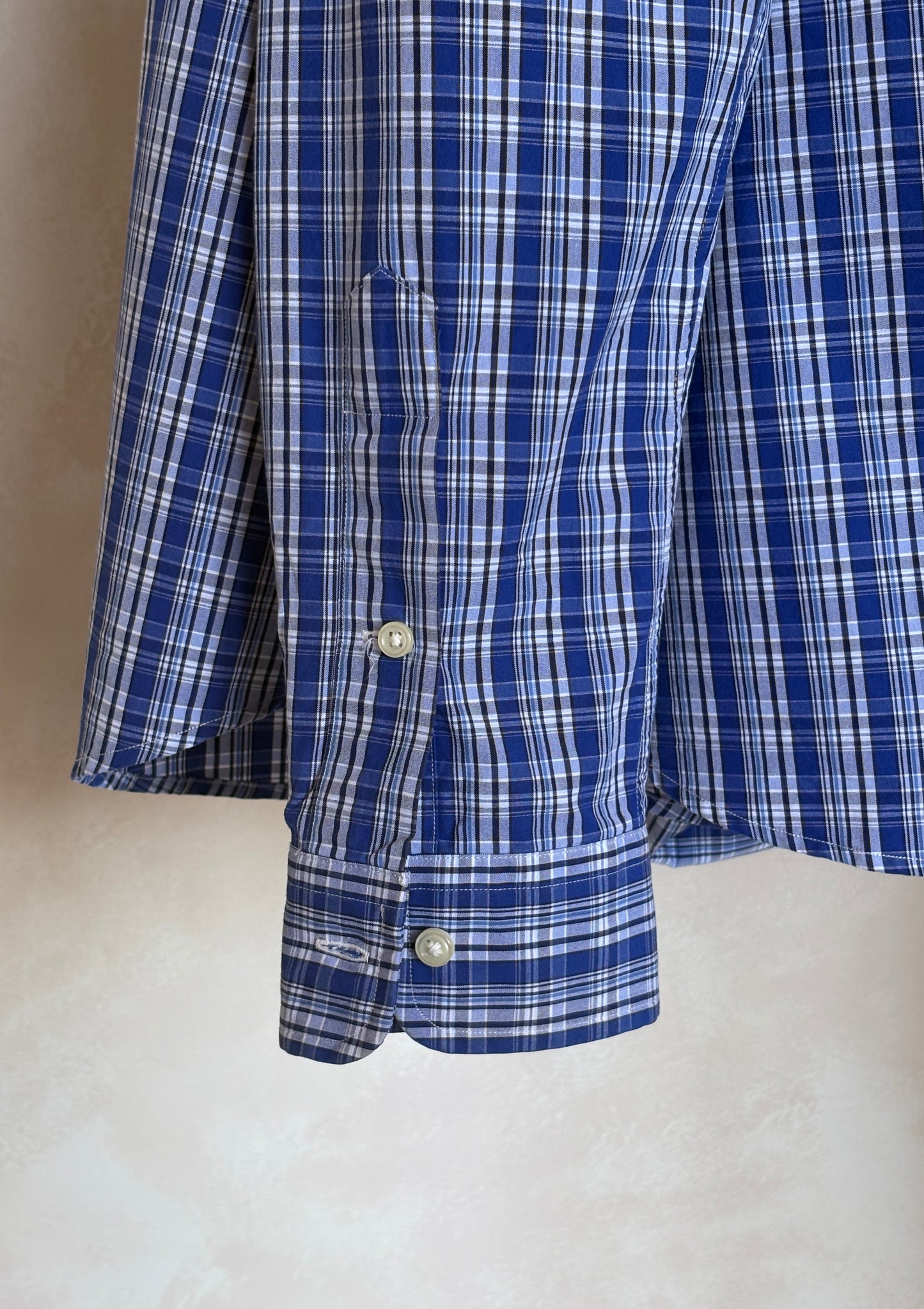 Ralph Lauren Custom Fit Button-Down Shirt Medium | Blue Plaid Cotton | Mens Classic Shirt