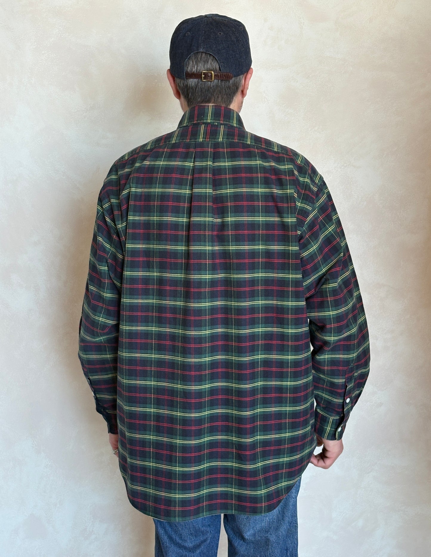 Ralph Lauren The Big Shirt Large | Dark Green Tartan Plaid Cotton | Polo Shield Logo | Vintage Oversized Mens Shirt
