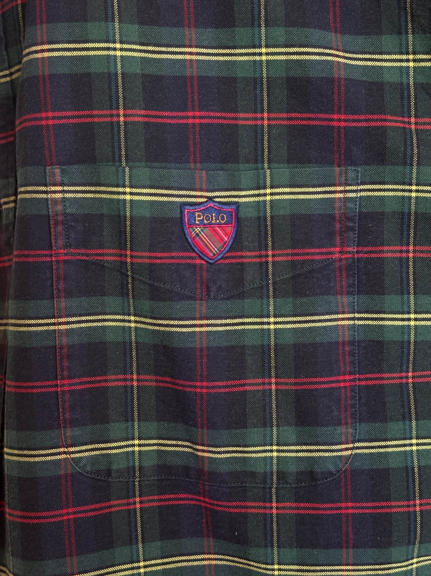 Ralph Lauren The Big Shirt Large | Dark Green Tartan Plaid Cotton | Polo Shield Logo | Vintage Oversized Mens Shirt