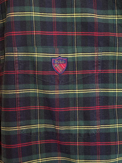 Ralph Lauren The Big Shirt Large | Dark Green Tartan Plaid Cotton | Polo Shield Logo | Vintage Oversized Mens Shirt
